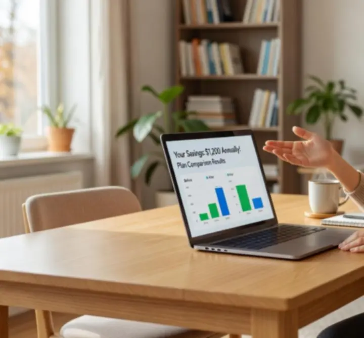 Utilisateur consultant un comparatif en ligne sur un ordinateur portable